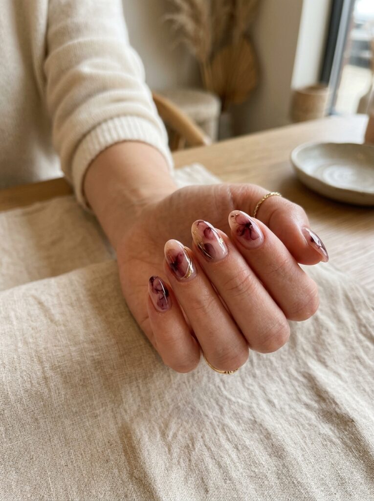 Burgundy Wine Blooming Gel Nails