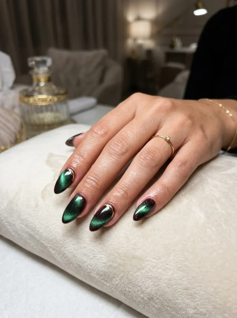 Cat Eye Nails With Gold Accents
