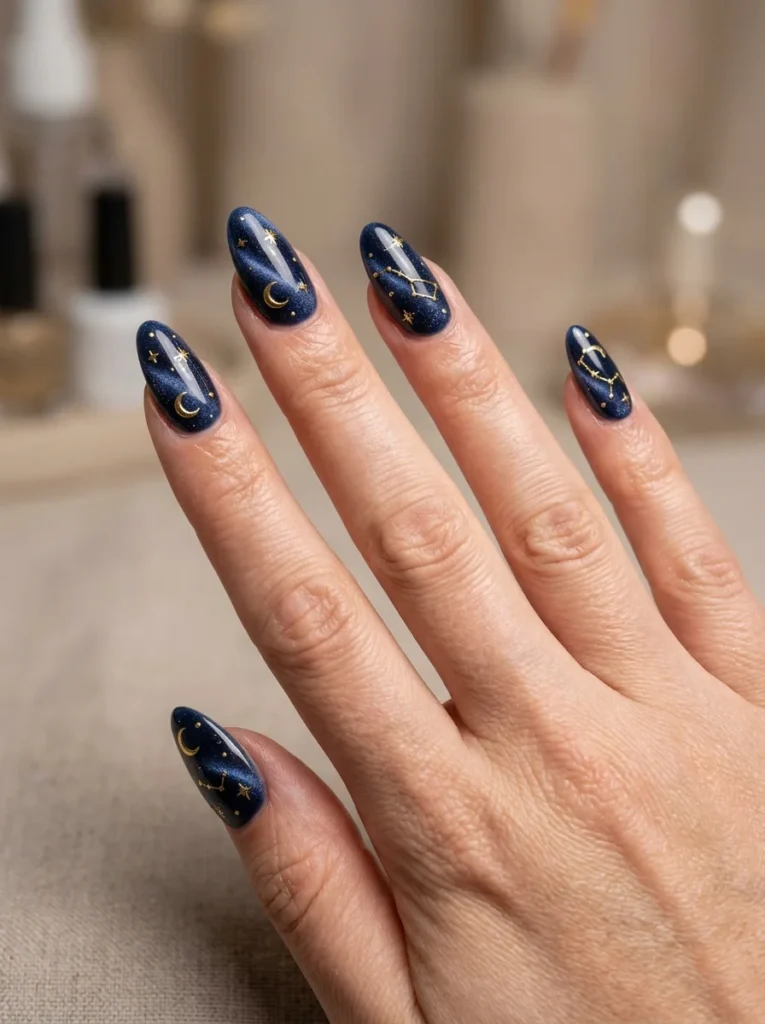 Celestial Star and Moon Nails
