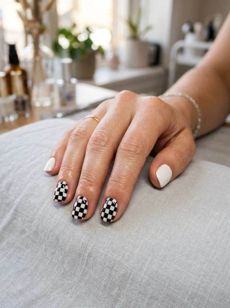 Checkerboard Accent Nails
