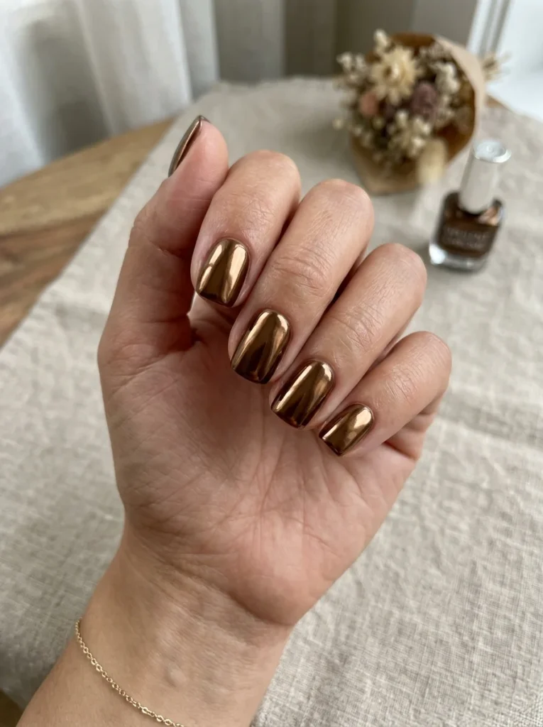 Chocolate Brown Chrome Nails