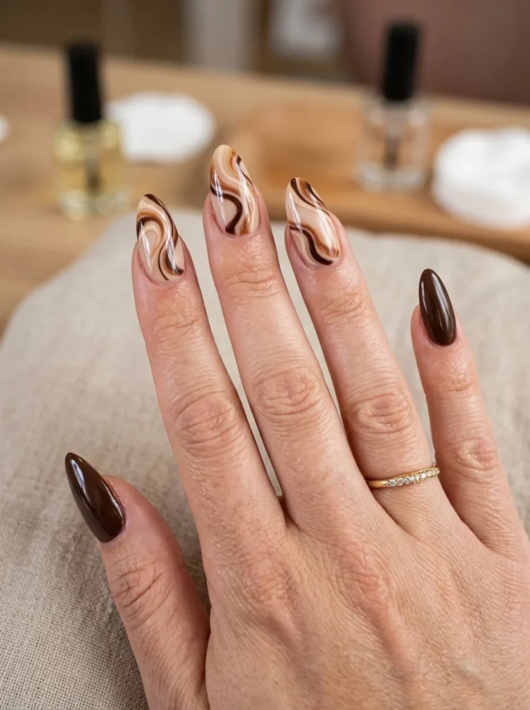 Chocolate Swirl Almond Nails