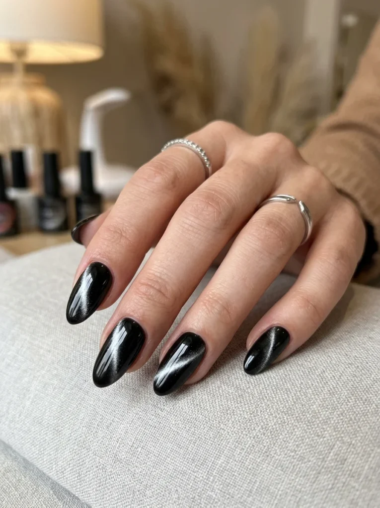 Classic Black Cat Eye Nails