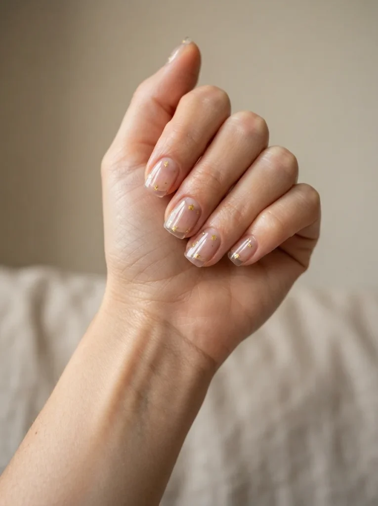 Clear Acrylic Nails With Tiny Gold Details