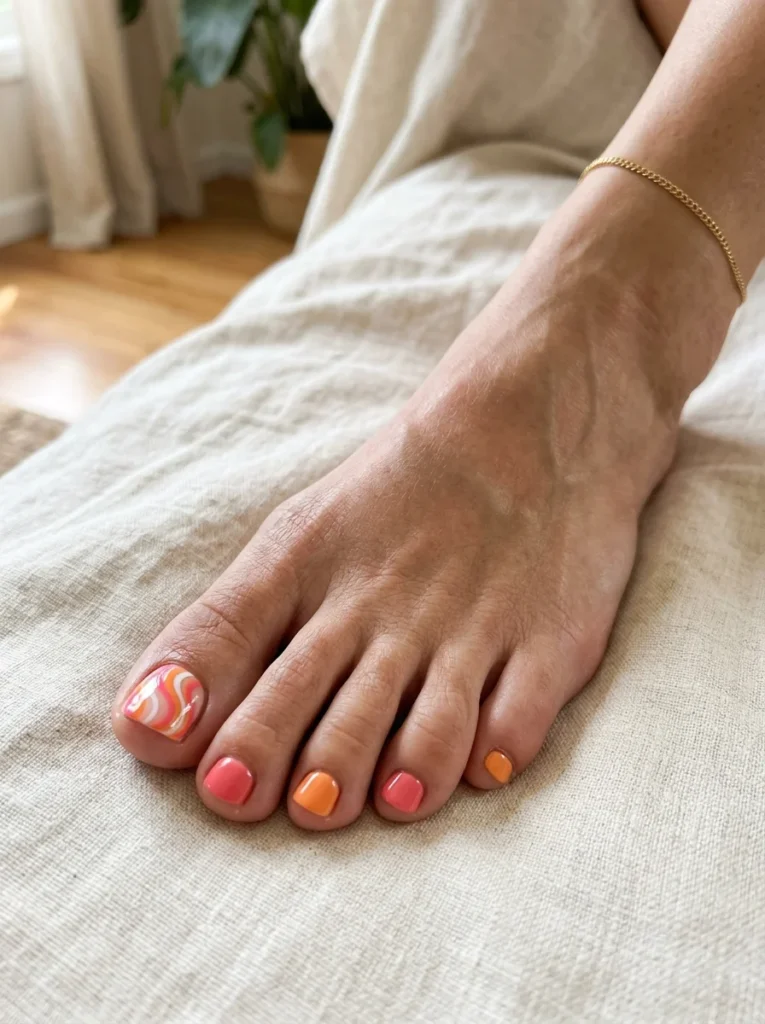 Colorful Swirl Toe Nail Design