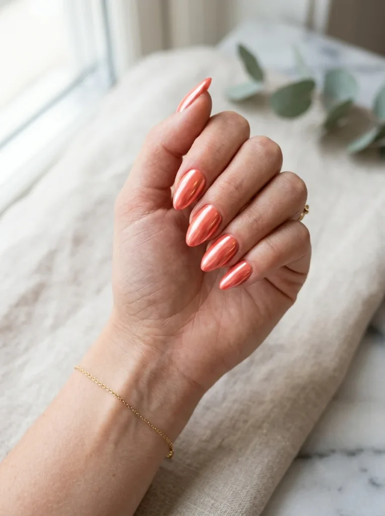 Coral Chrome Nails
