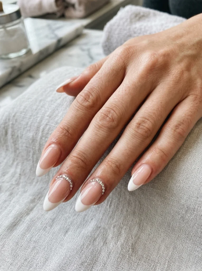 Crystal French Almond Nails