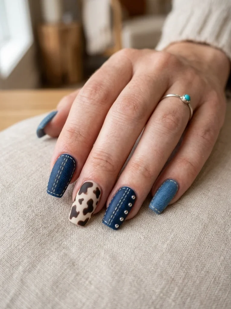 Denim Blue Western Nails