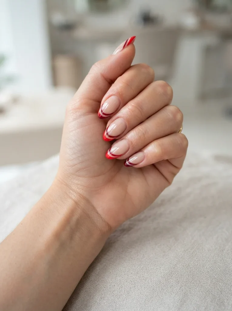 Double-Line Red French Tips