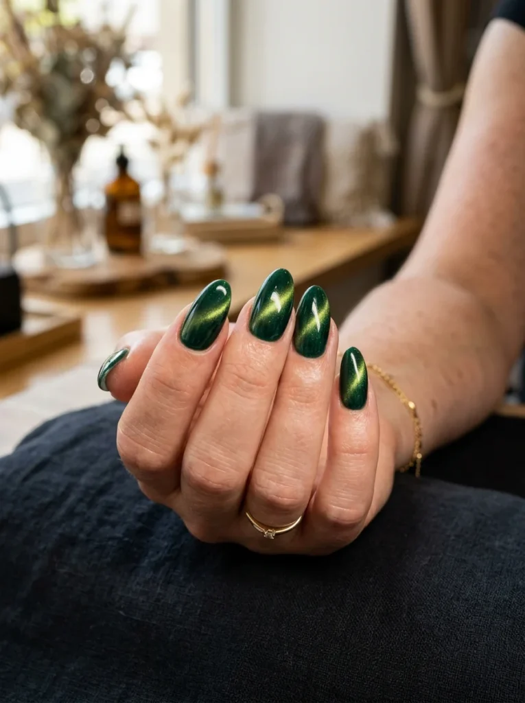 Emerald Green Cat Eye Nails