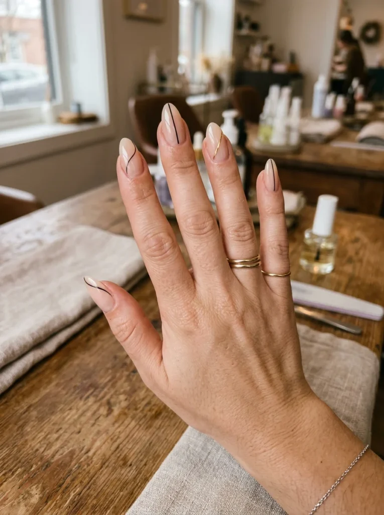Fine Line Almond Nails