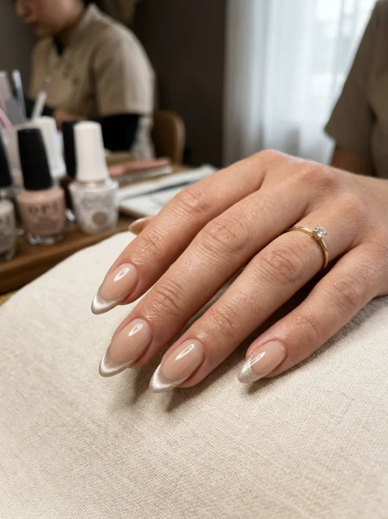 French Tip Cat Eye Nails
