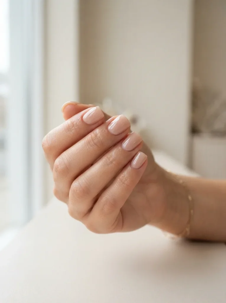 Glossy Nude Short Acrylic Nails