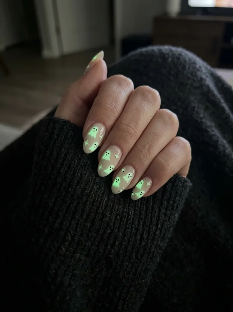 Glow-in-the-Dark Ghost Nails