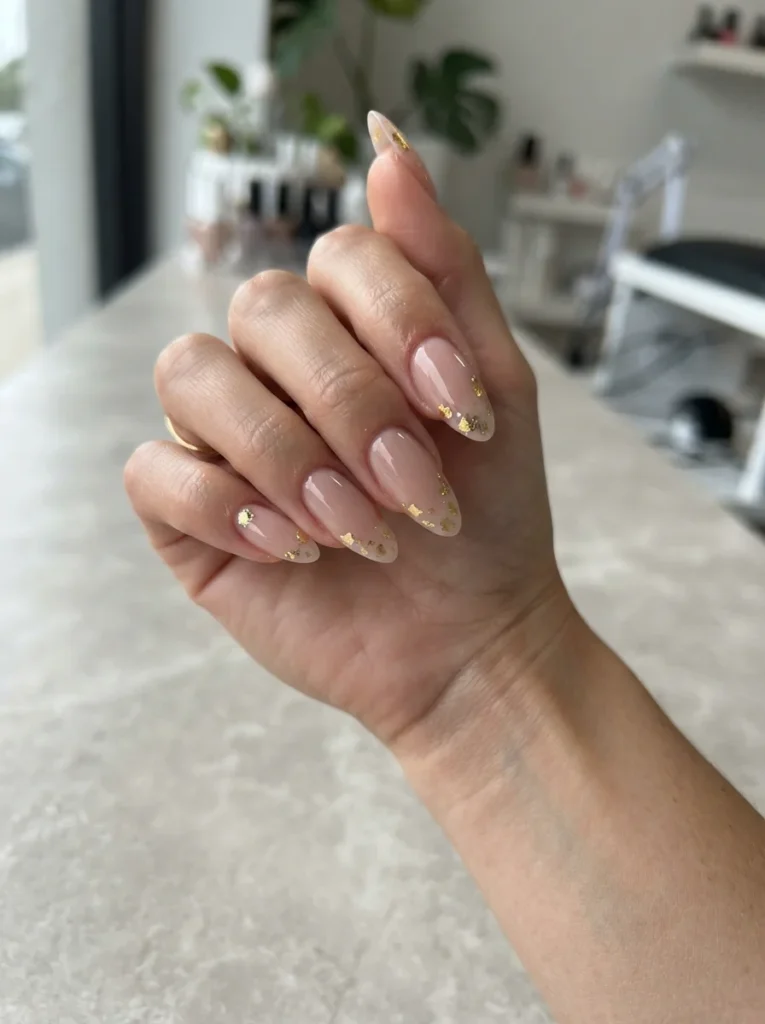 Gold Foil Long Acrylic Nail Designs