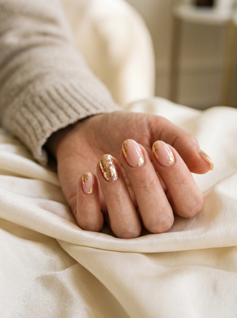 Gold Foil Neutral Nails