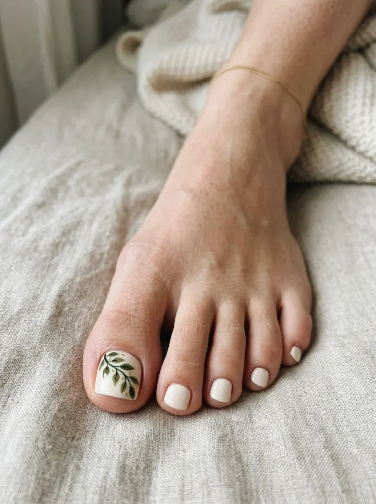 Green Leaf Toe Nail Design