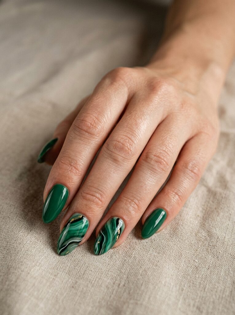Green Malachite Blooming Gel Nails