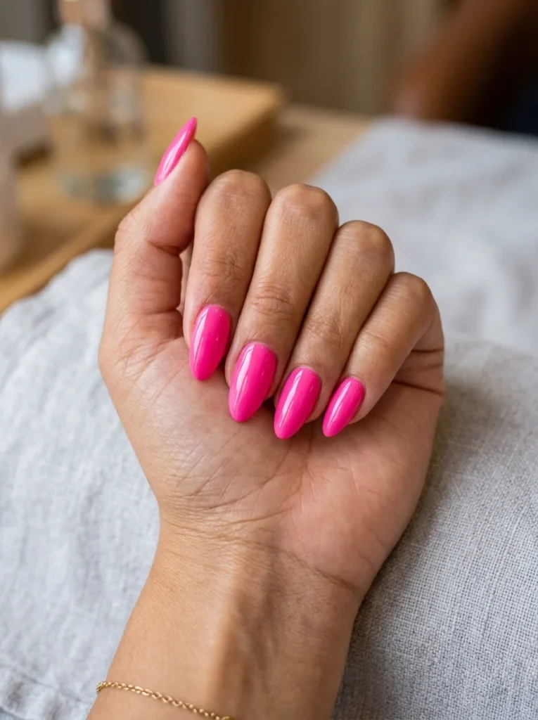 Hot Pink Almond Nails