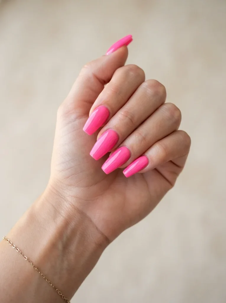 Hot Pink Coffin Acrylic Nails