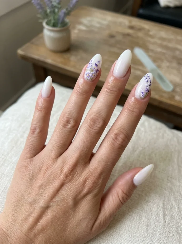 Lavender Floral Almond Nails