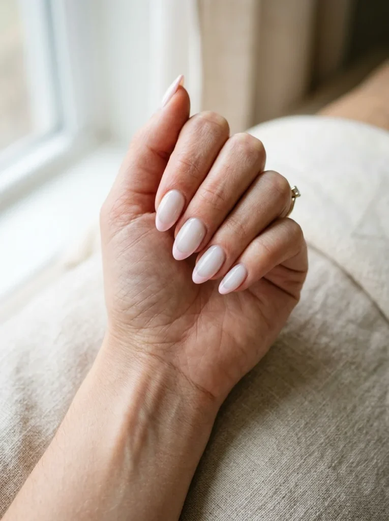 Light Pink French Tips on a Milky Base