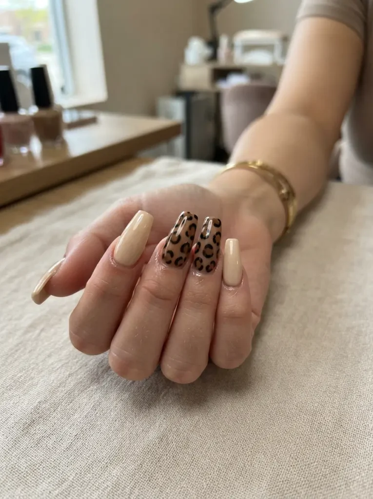 Long Acrylic Nails with Animal Print