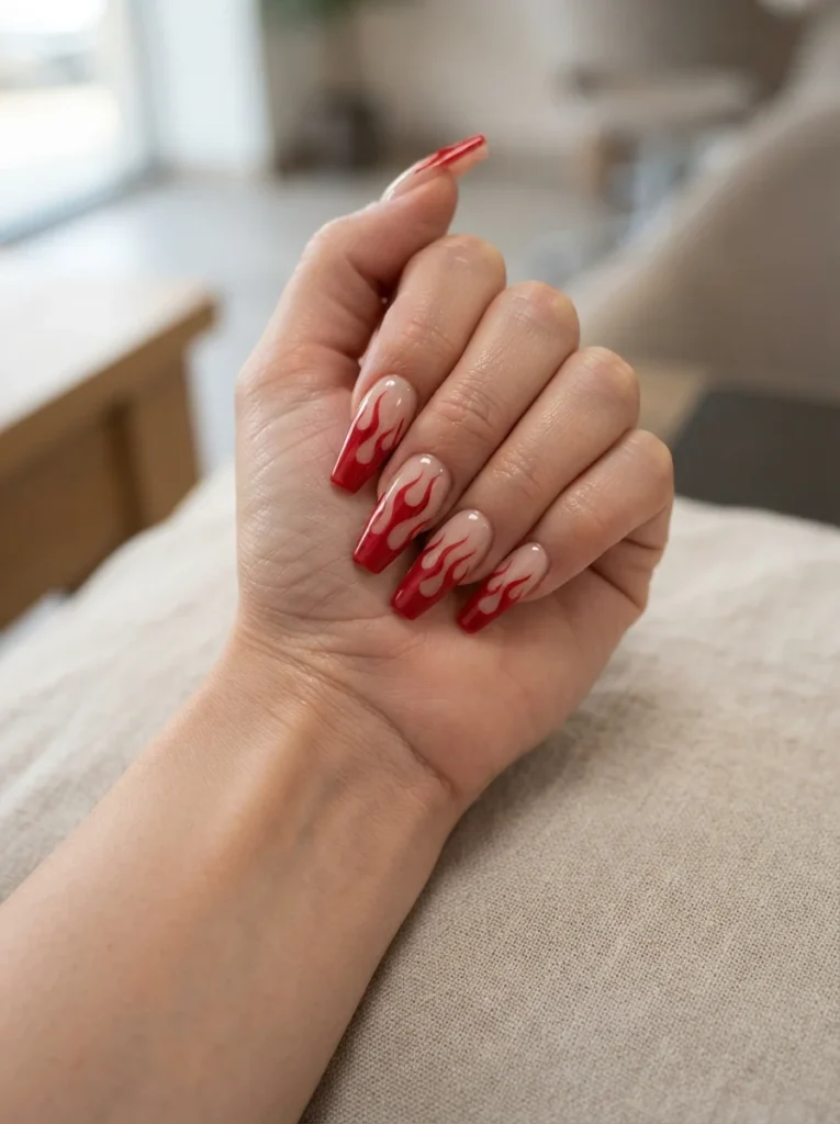 Long Flame Acrylic Nail Designs