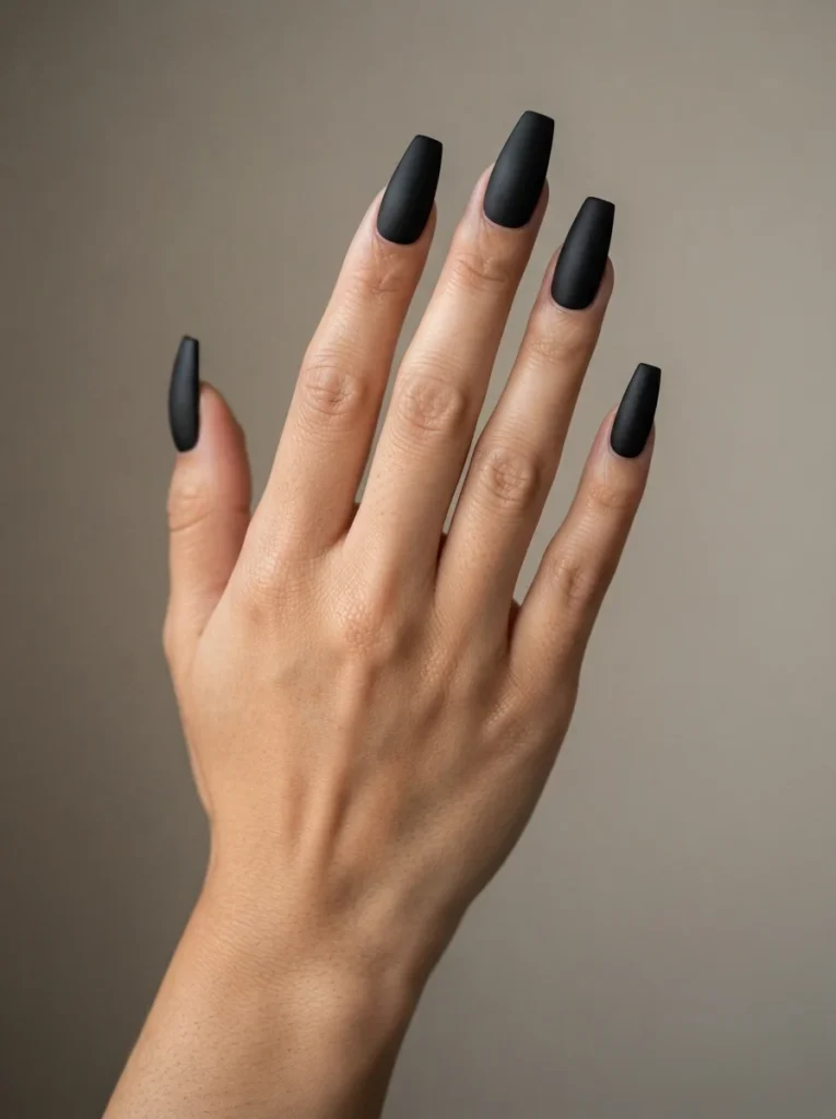 Long Matte Black Acrylic Nails