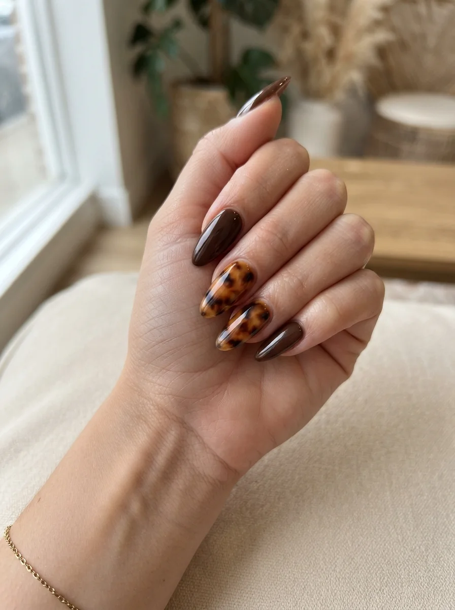 Long Tortoiseshell Acrylic Nail