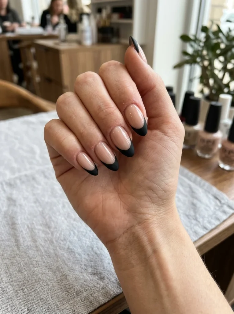 Matte Black French Tip Nails