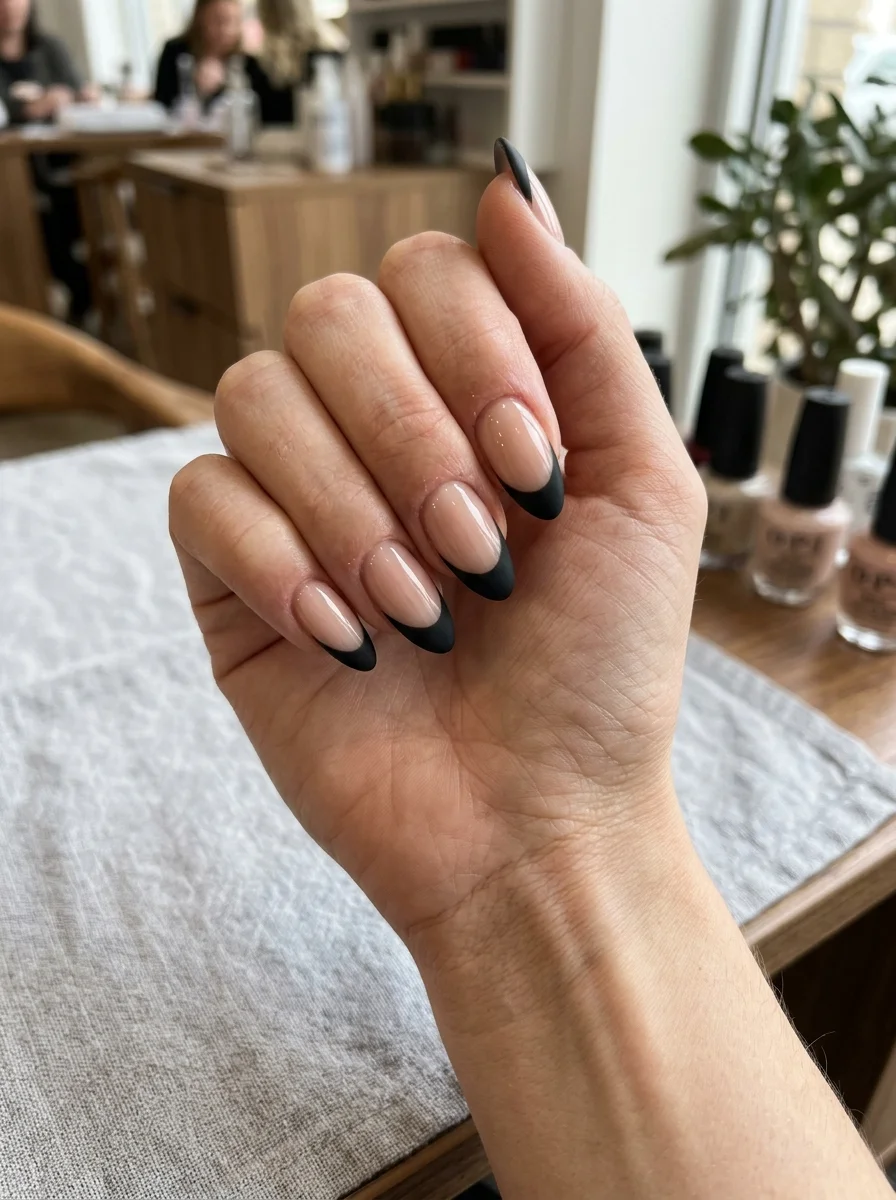 Matte Black French Tip Nails