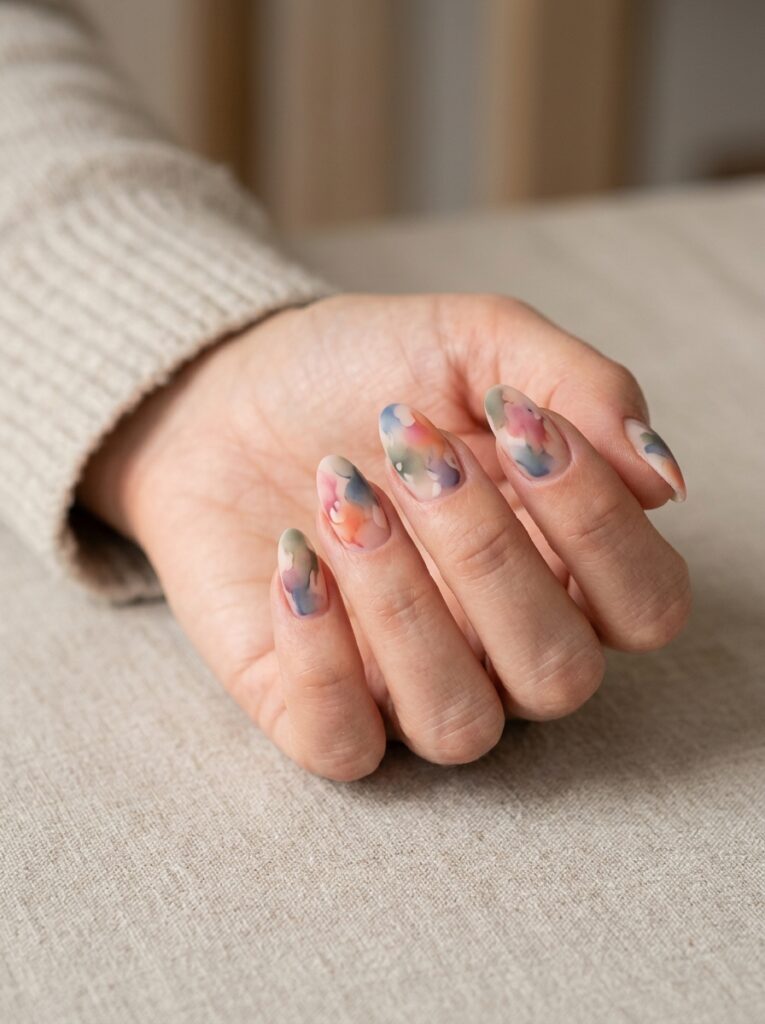 Matte Multicolor Abstract Blooming Nails
