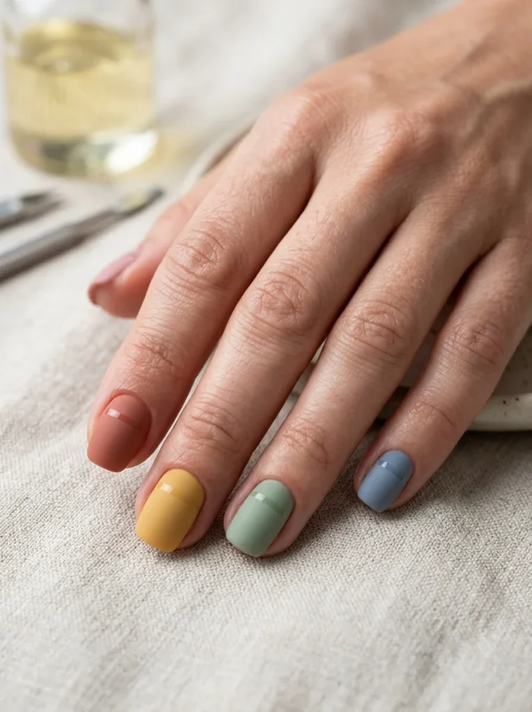 Matte Muted Rainbow Nails