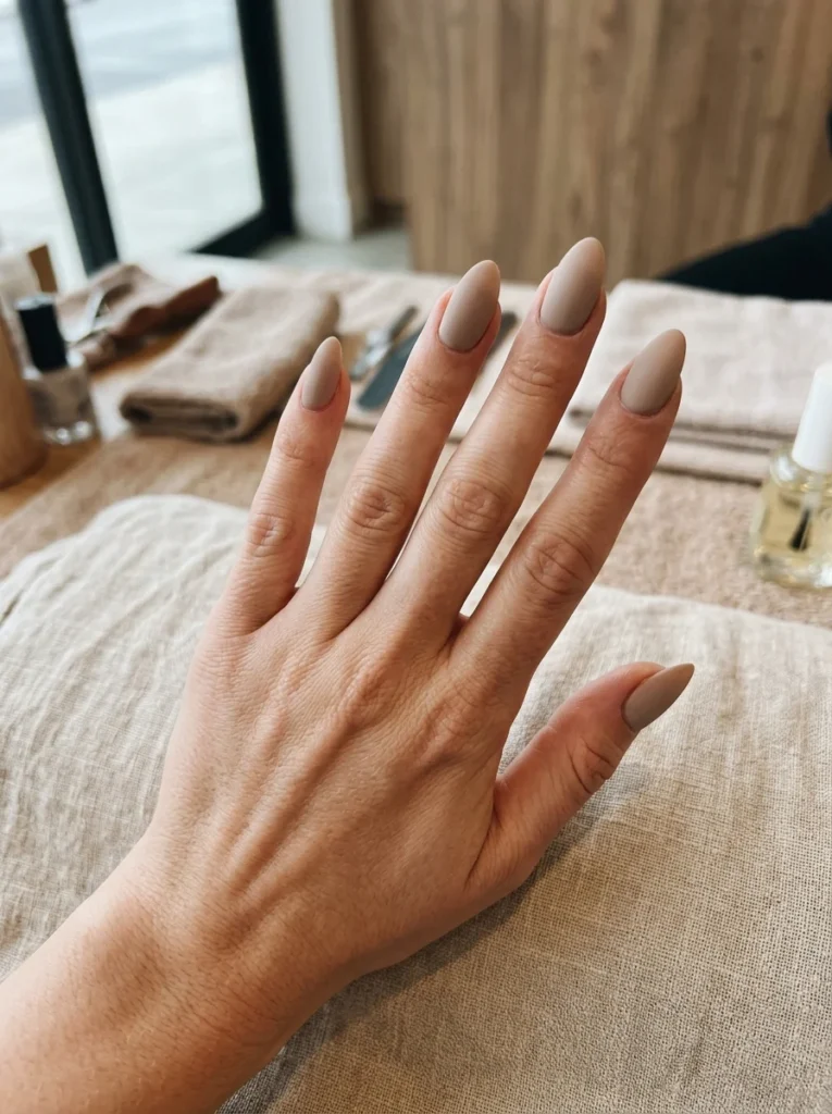 Matte Nude Almond Nails