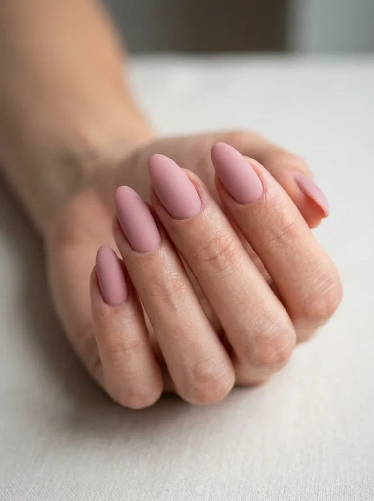 Matte Pink Almond Nails