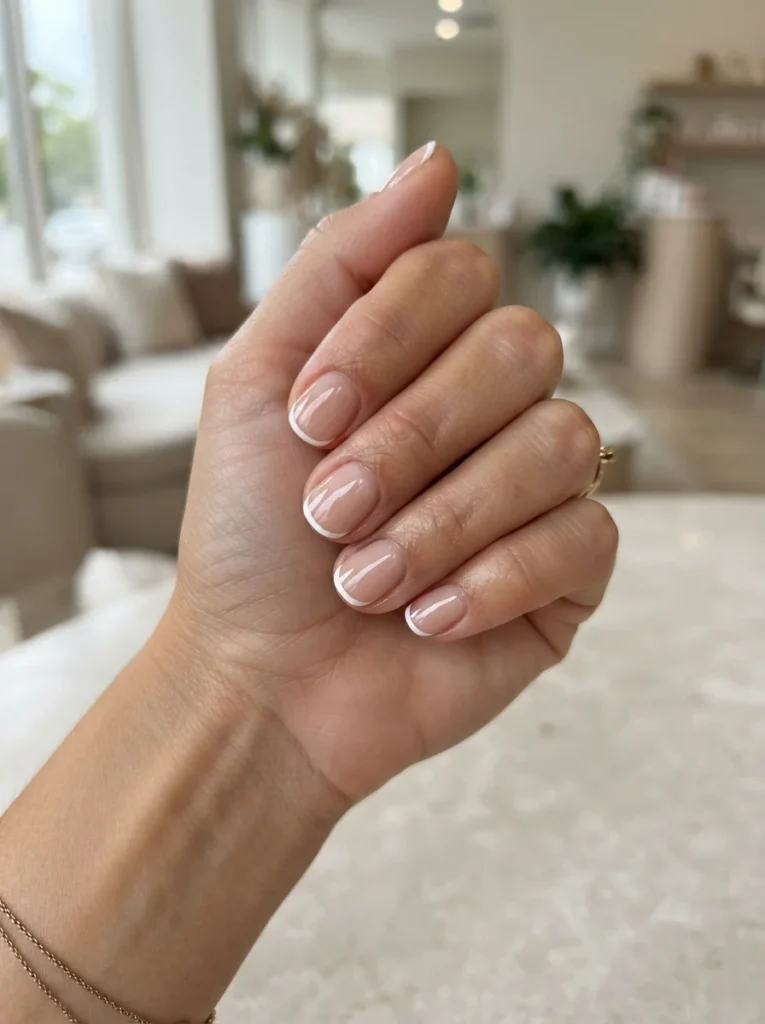 Micro White French Tips on Short Nails