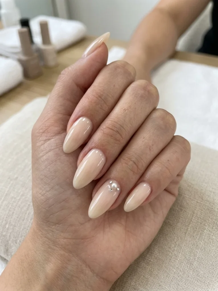 Milky Nude Long Almond Nails