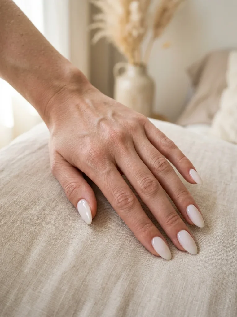 Milky White Almond Nails