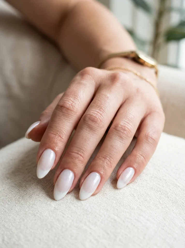 Milky White French Tip Almond Nails