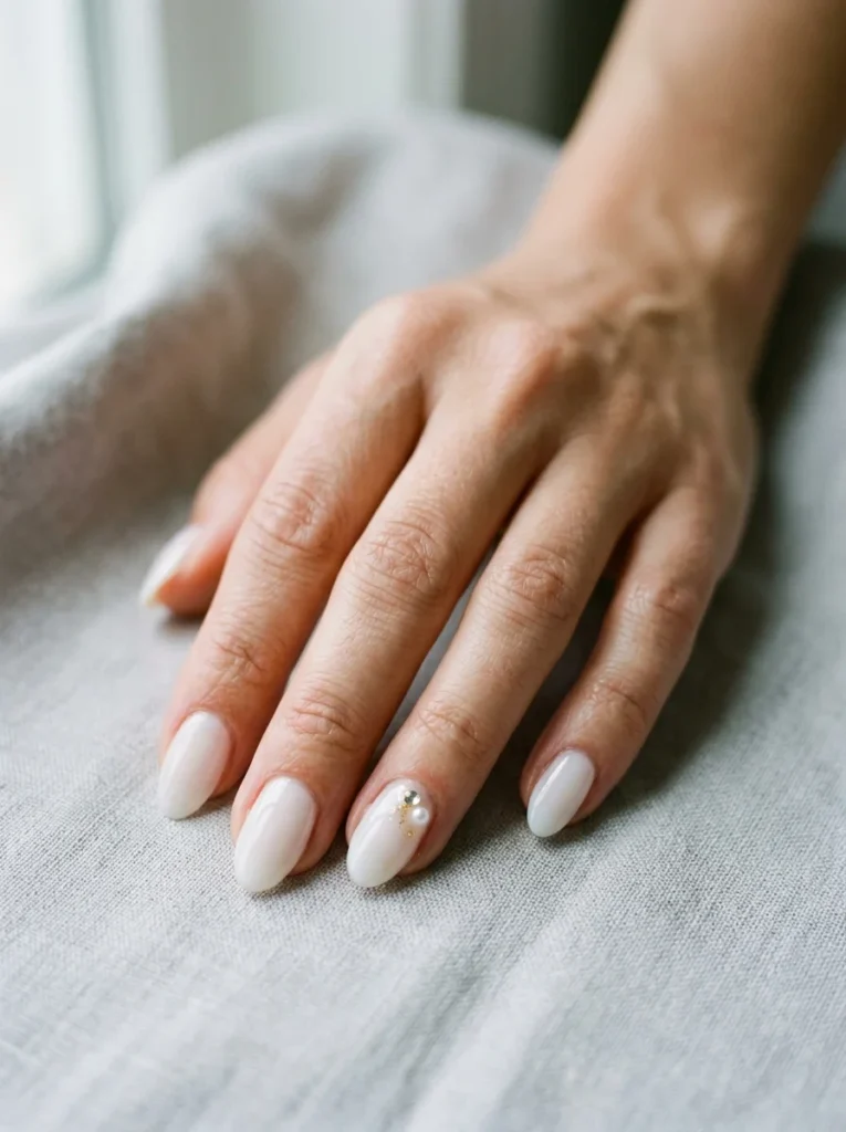 Milky White Short Almond Nails