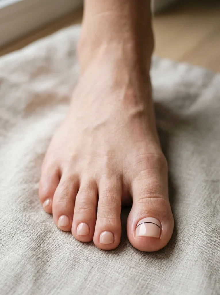 Minimalist Black Line Toe Nail Design