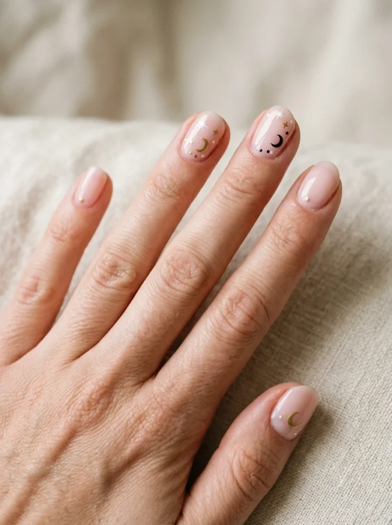 Minimalist Moon and Star Nails