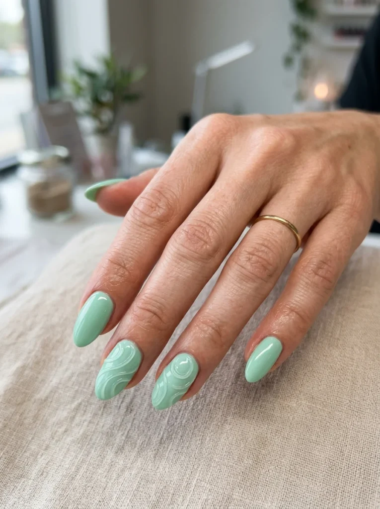 Mint-Green 3D Swirl Nails