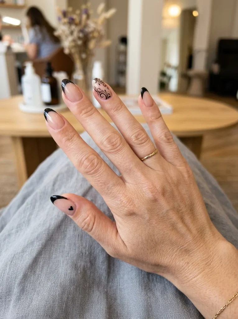 Mix-and-Match Black French Tip Nails