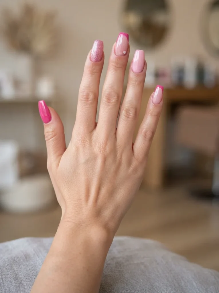 Mix-and-Match Pink Acrylic Nails