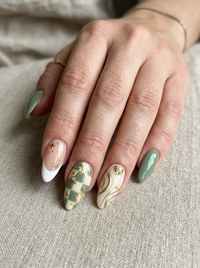 Mix-and-Match Statement Almond Nails