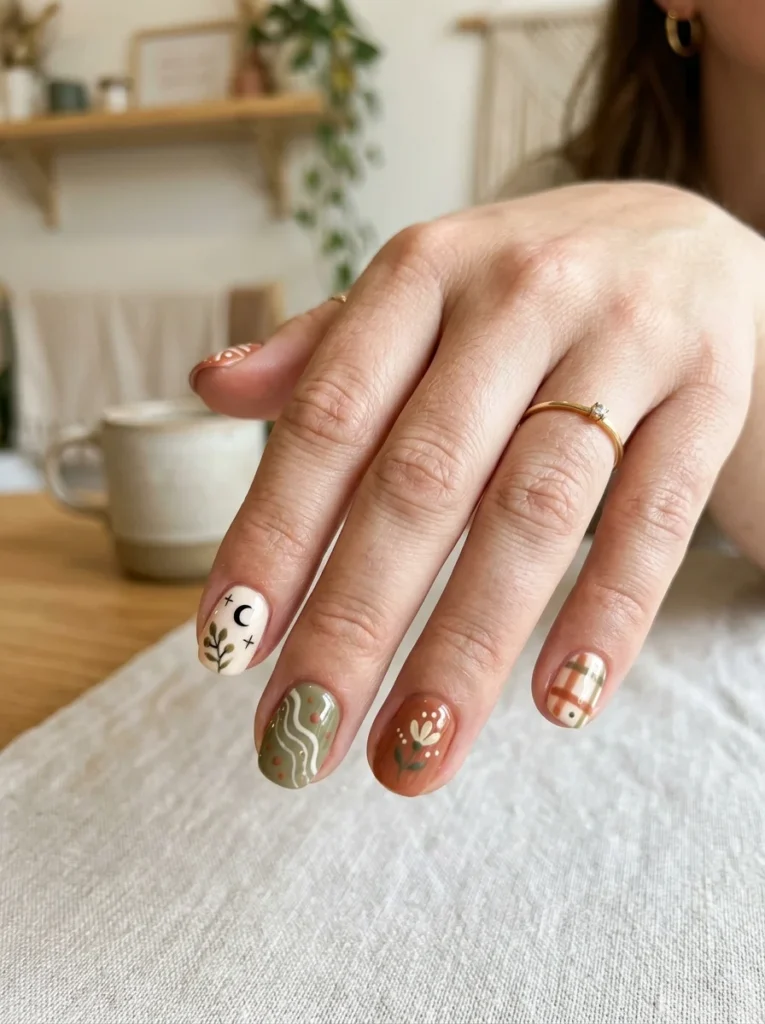 Mixed Pattern Boho Nails