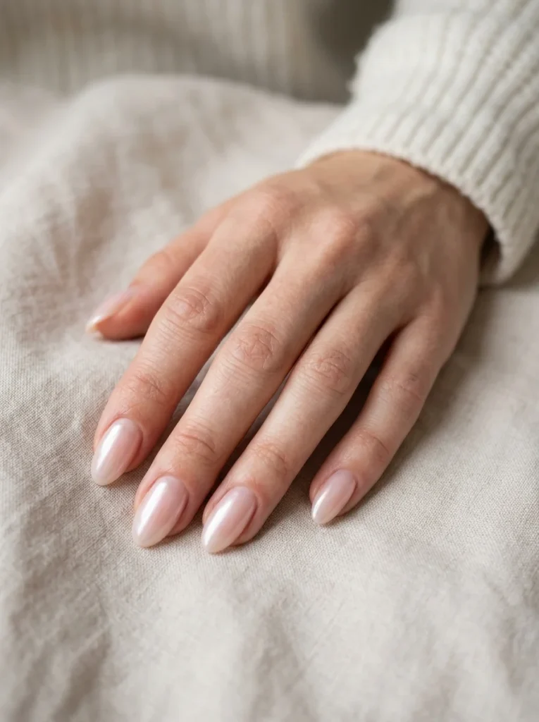 Natural Acrylic Nails With a Pearl Finish