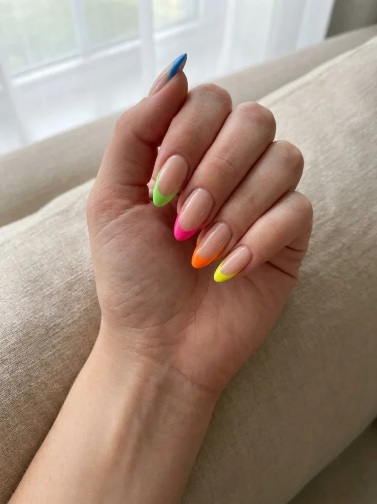 Neon French Tip Almond Nails